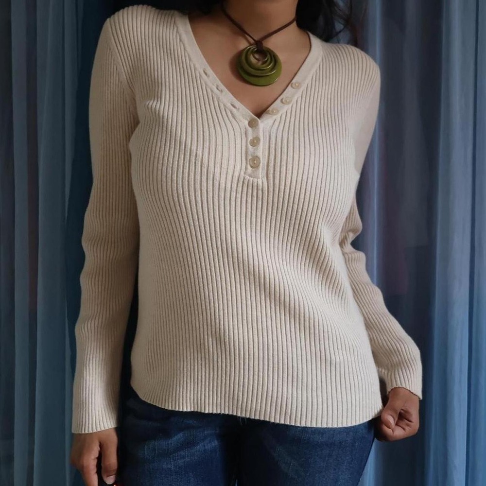 Ribbed Henley Knit Sweater